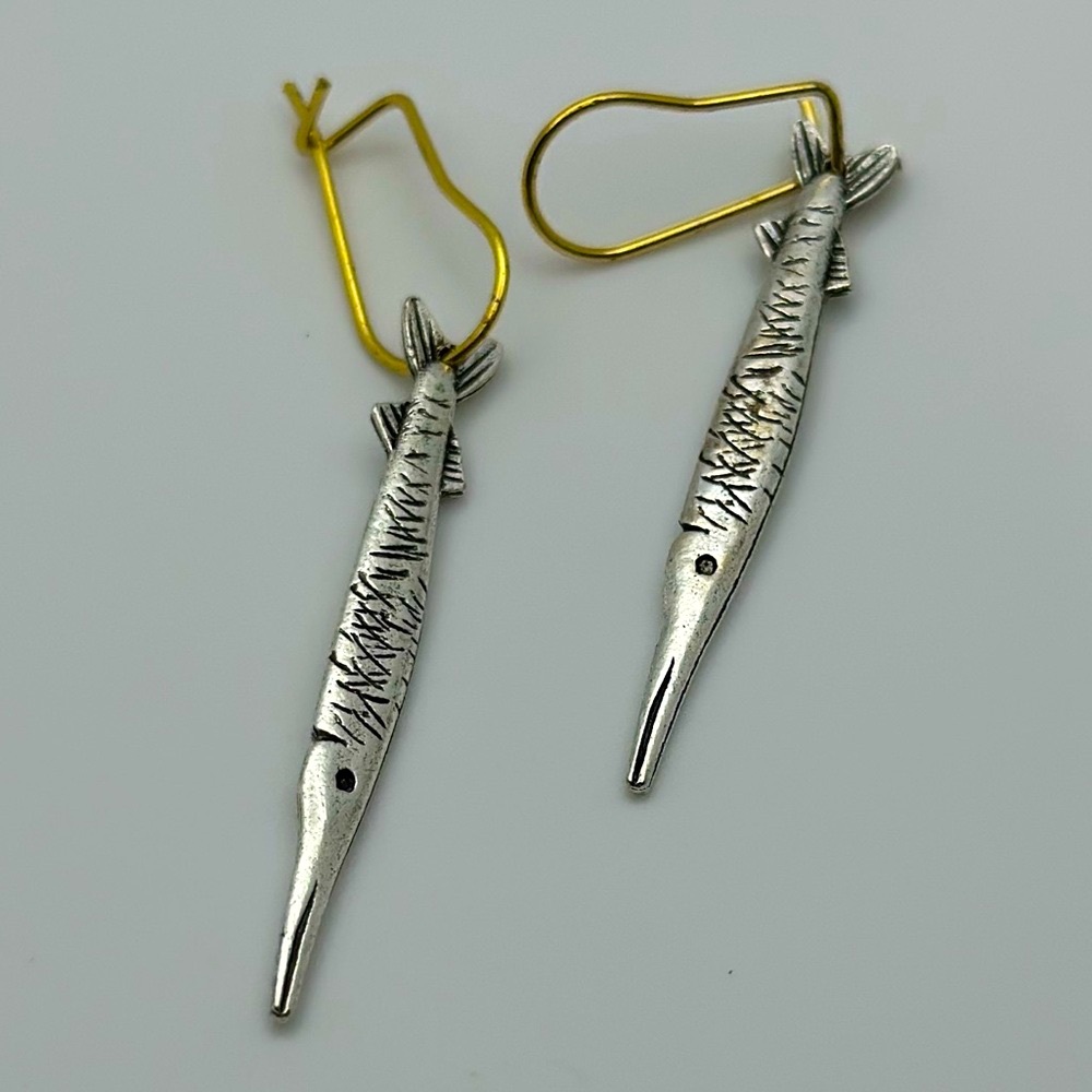 Silver and Gold Fish Hook Earrings - Picture 4 of 4
